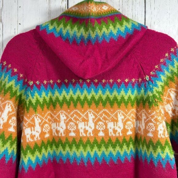 Alpaca Fina 100% Alpaca Handmade Peru Hooded Zip Sweater Cardigan Cozy Winter - Picture 11 of 15